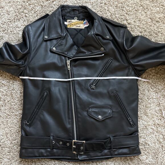 Vintage Schott Perfecto Black Leather Motorcycle Jacket Made In USA Size 42 Long - Picture 10 of 16